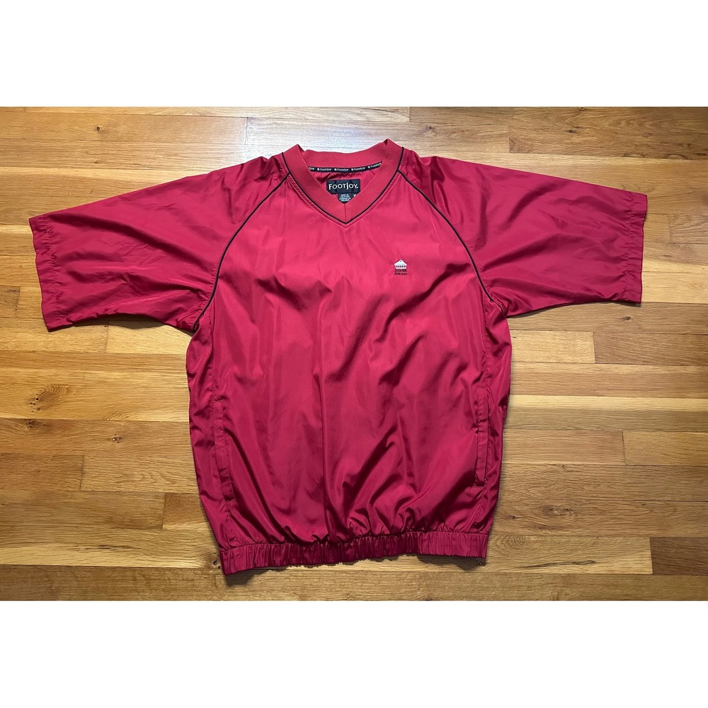 FootJoy Men Red Short Sleeve Golf Windshirt V-Neck Pullover Size M Silver Spring